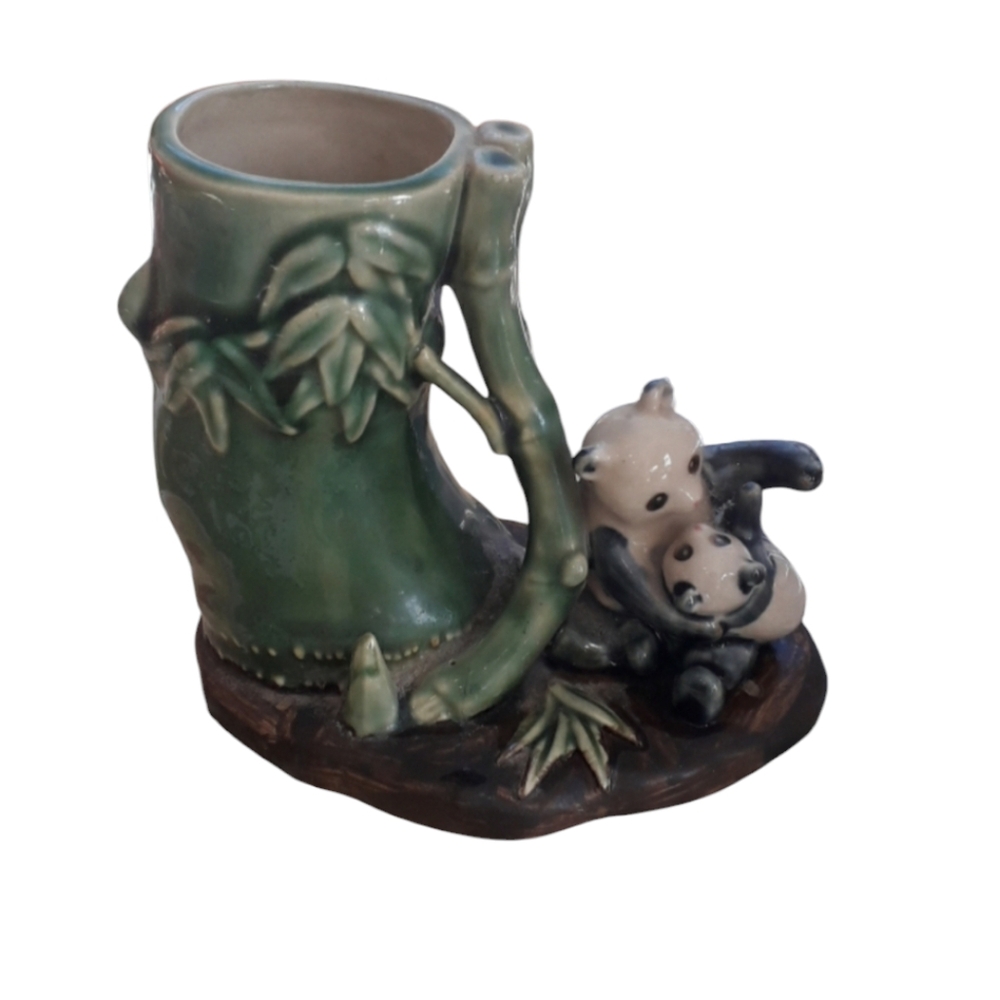 Vintage Panda Bear Mom & Baby Ceramic Vase